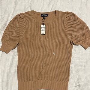 Express Tan Ribbed Knit Top